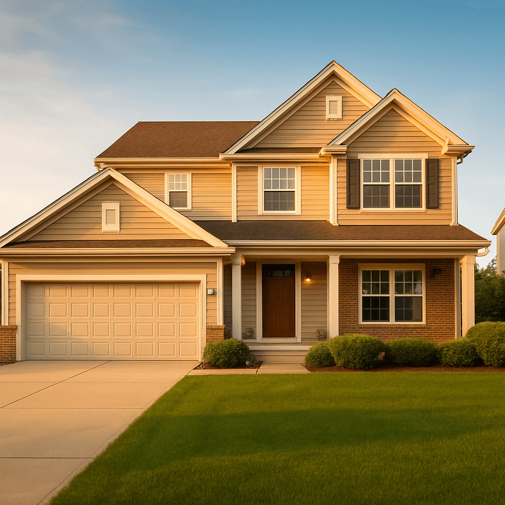 A well-maintained suburban home at golden hour